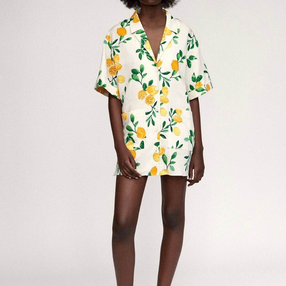 Zara lemon print shirt dress